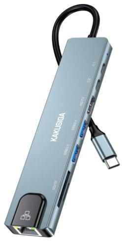 KAKUSIGA KSC-1444 8 in 1 multifuctional converter (Type-C+USB to (HDTV+RJ45+SD/TF+PD+ Type-C3.0+USB3.0*2)