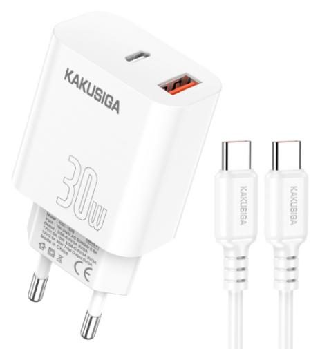 KAKUSIGA KSC-1640 PD30W+QC3.0 Charger Set (EU) Type-C to Lightning