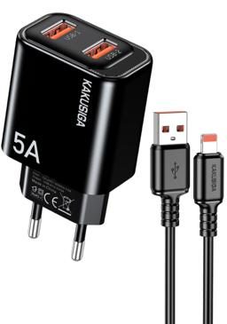 KAKUSIGA KSC-1666 Dual-Port Private Model Charger Kit (EU) USB to Lightning