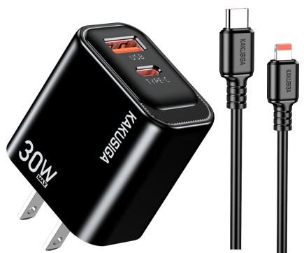 KAKUSIGA KSC-2206 PD30W+QC3.0 Private Mold Charger Set (US) Type-C to Lightning