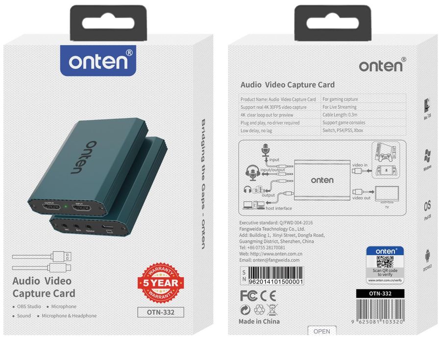 ONTEN OTN-332 4K Capture Card 4K