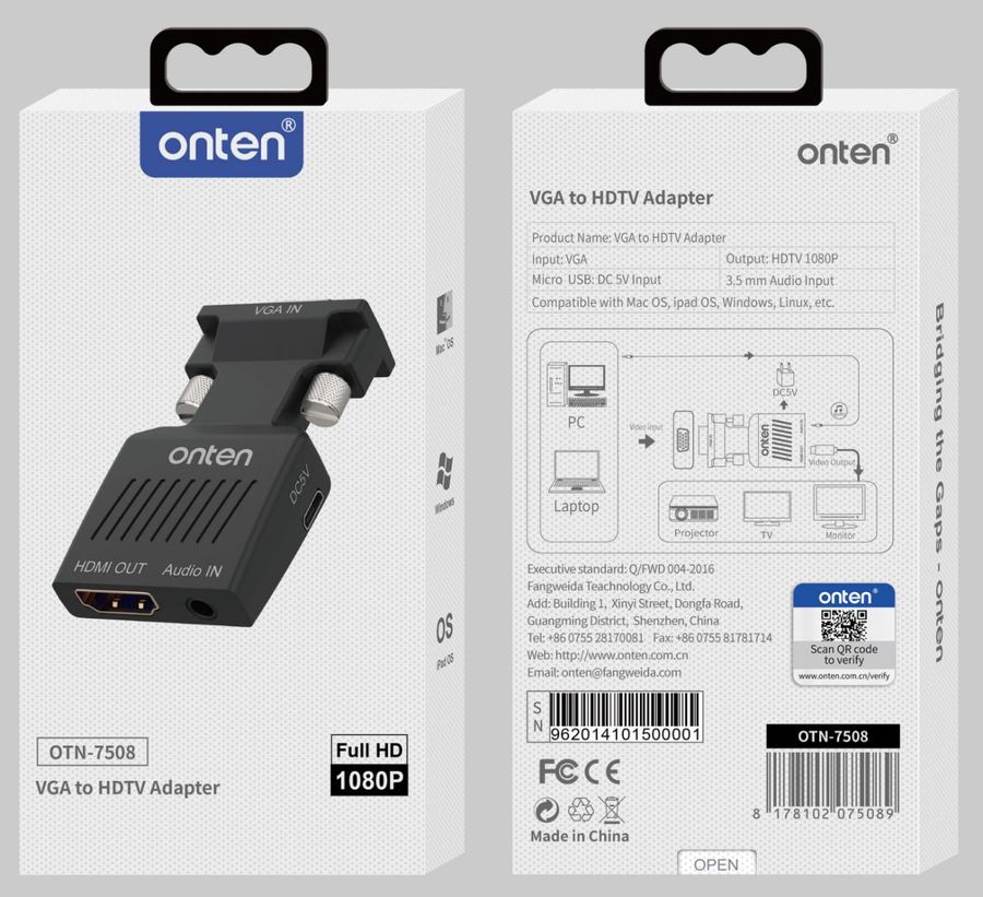 ONTEN OTN-7508 VGA to HDMI adapter