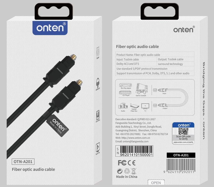 ONTEN OTN-7515 Toslink Digital Optical Audio Cable