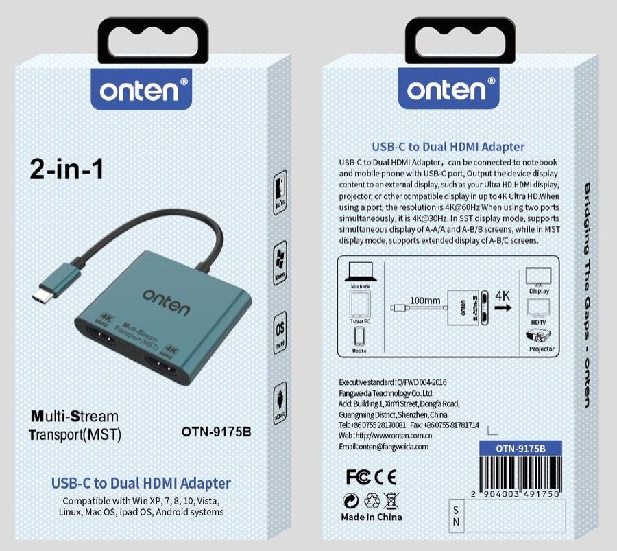 ONTEN OTN-9175B USB-C-Dual HDMI Adapter