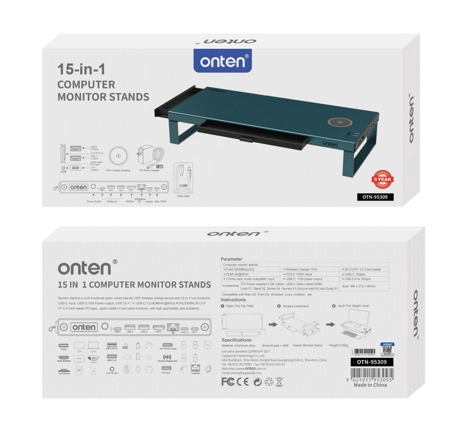 ONTEN OTN-95309 USB-C Monitor Stand Docking Station