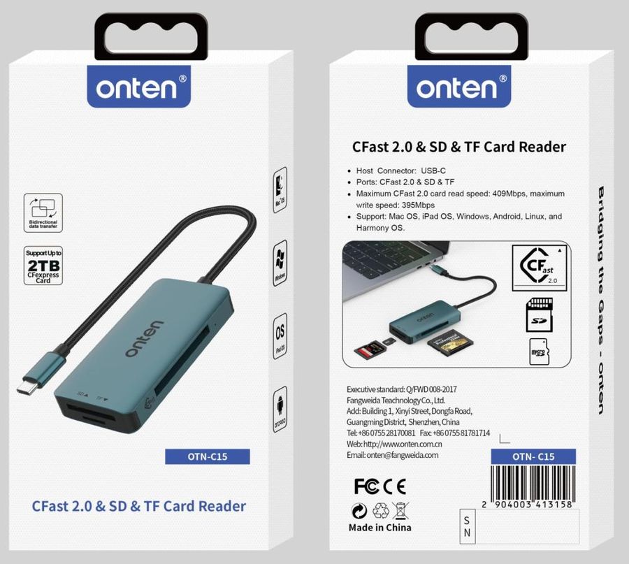 ONTEN OTN-C15 CFast & SDXC & Micro SDXC Card Reader Support: USB-C CFast , SD
