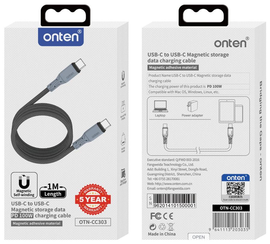ONTEN OTN-CC303 USB-CC charging cable : PD100W (+TPE) : USB-A to C( to )
