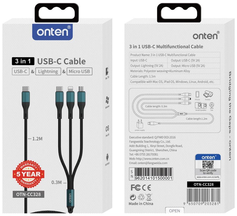 ONTEN OTN-CC328 USB- C+Lightning+M5