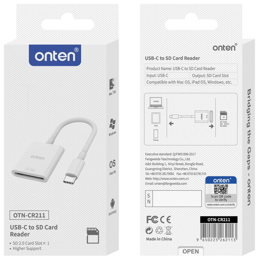 ONTEN OTN-CR211 USB-C SD card reader ！
