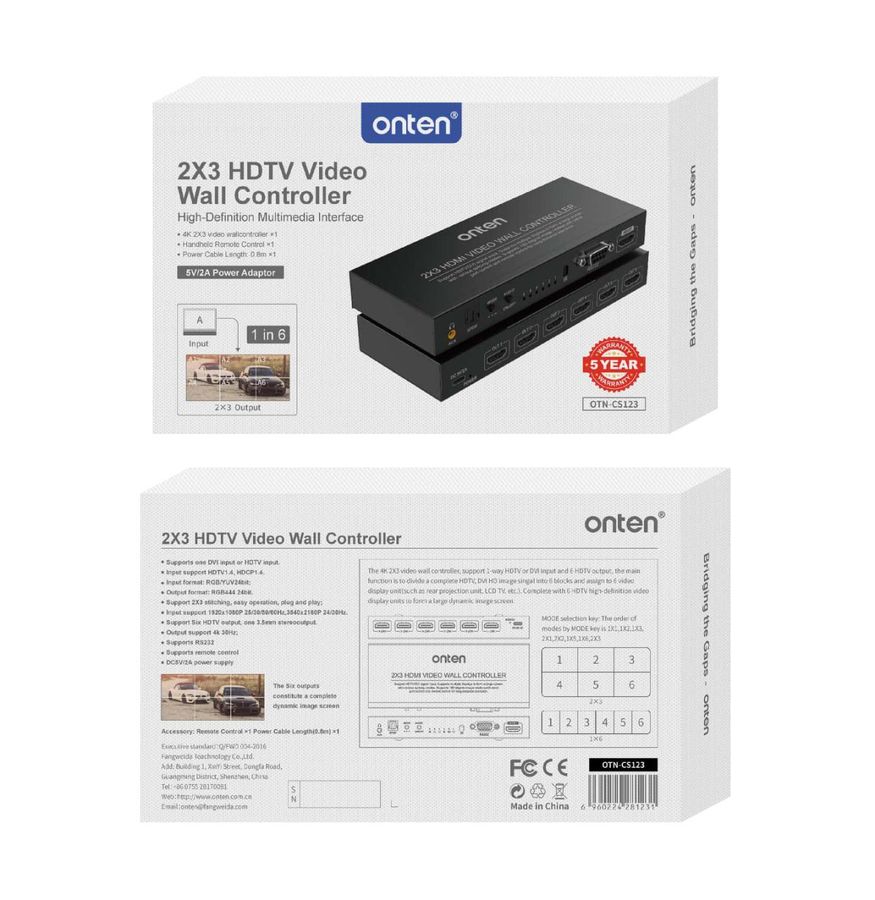 ONTEN OTN-CS123 2x3 HDMI 1.4 VIDEO WALL CONTROLLER 4K@30Hz 2x3 HDMI 1.4