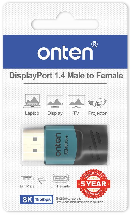 ONTEN OTN-DP81 DP 8k60hz Male to Female Adapter High Speed DP extension connector DisplayPort V1.4 48Gbps
