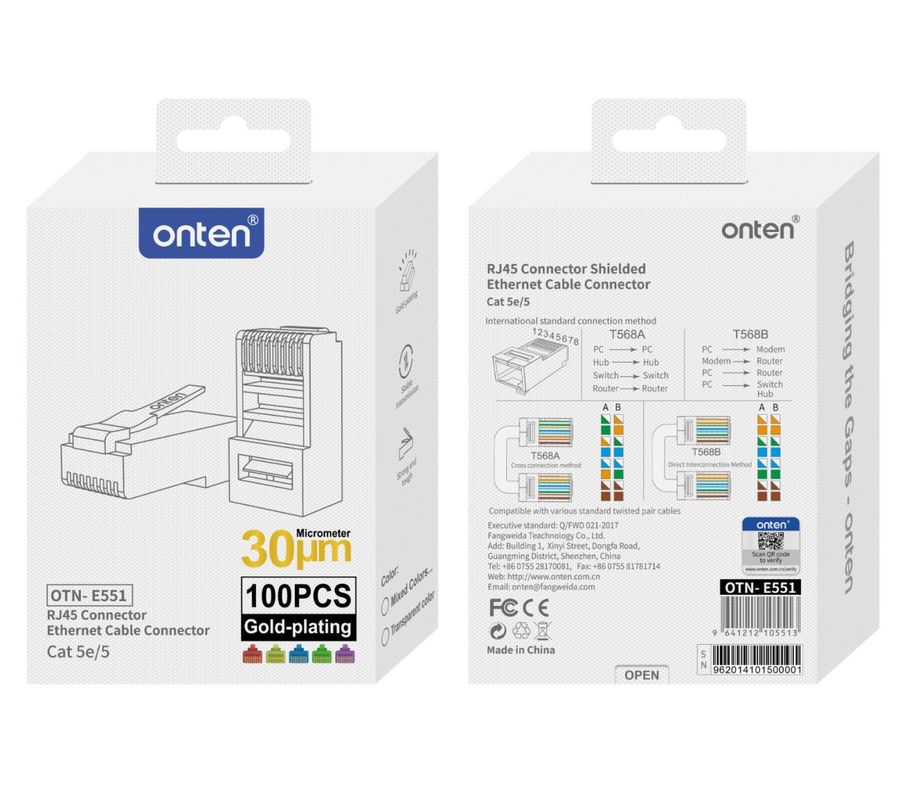 ONTEN OTN-E551 RJ45 Connector Ethernet Cable Connector Cat 5e/5 Transparent color/Red/Green/Blue/Yell ow/Purple