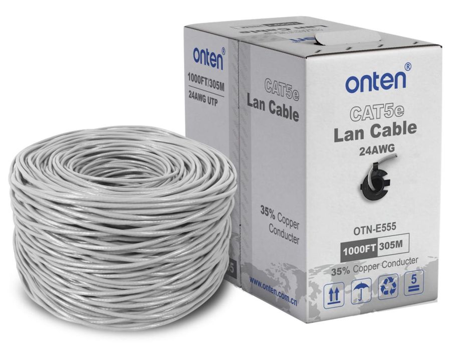 ONTEN OTN-E555 35% Copper Core Wire Copper-Clad Aluminum (CCA) CAT5E LAN Cable 24AWG(1*0.50CCA) 4 Pairs 70