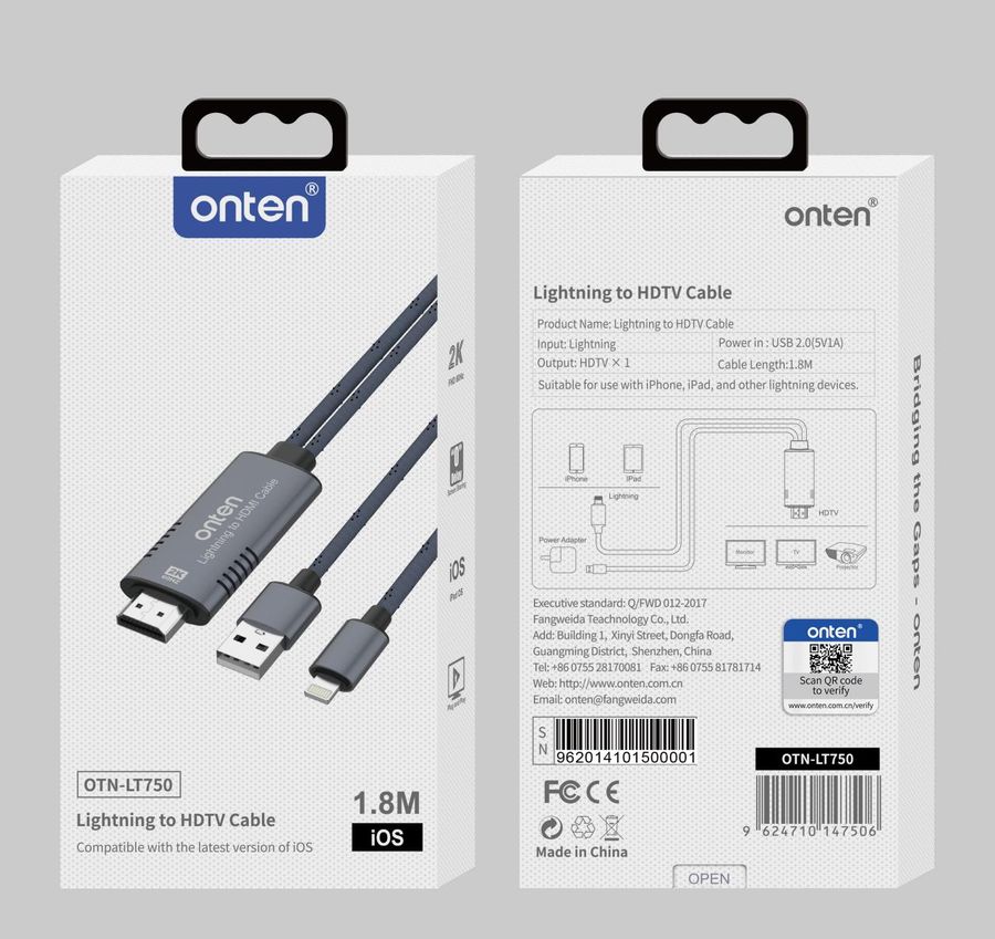 ONTEN OTN-LT750 Lightning to HDMI Cable