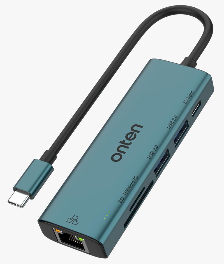 ONTEN OTN-UC122 6-in-1 USB-C to 100Mbps network card and SD/TF Card Reader(USB 2 Ports HUB) USB-C
