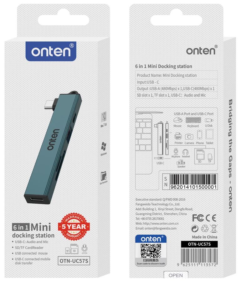 ONTEN OTN-UC57S 6 in 1 Mini Docking station