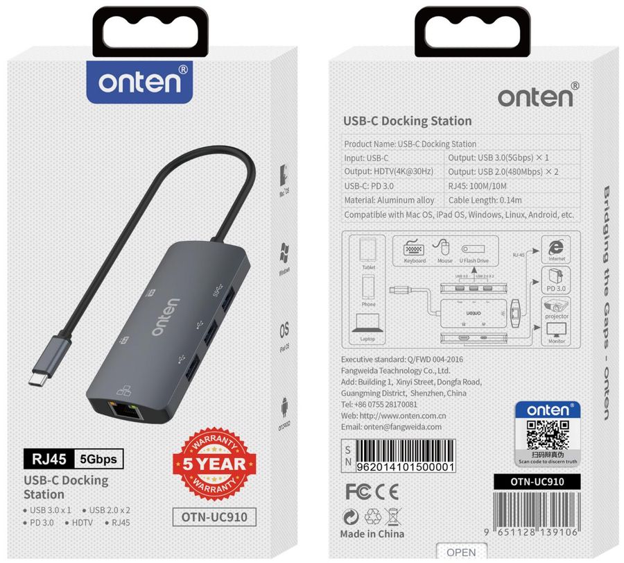 ONTEN OTN-UC910 2.0/Type-C Multi- function Docking station