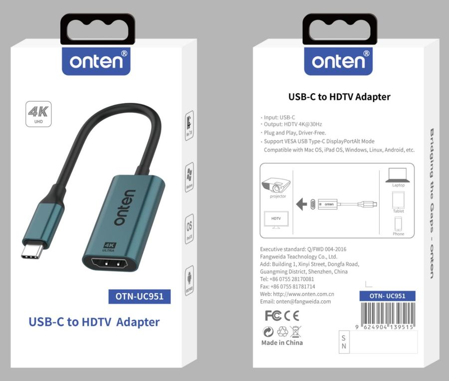 ONTEN OTN-UC951 USB-C to HDMI Adapter USB-C