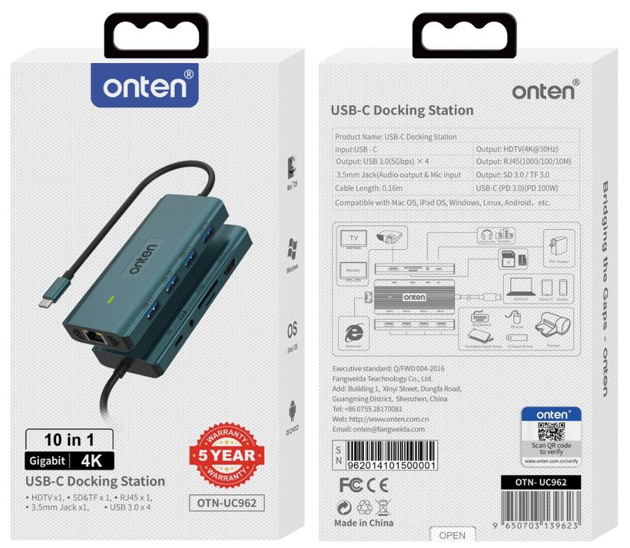 ONTEN OTN-UC962 10-in-1 USB-C Multi-function docking station 10