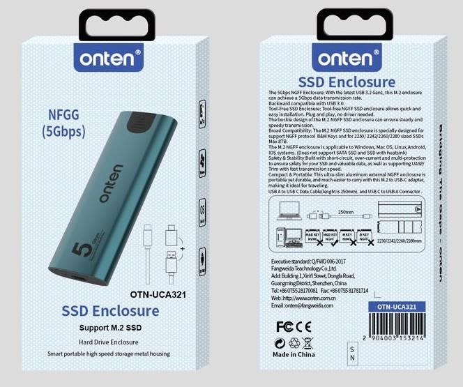 ONTEN OTN-UCA321 M. 2 (5Gbps) NGFF Protocol SSD Enclosure M.2(5Gbps)NGFF