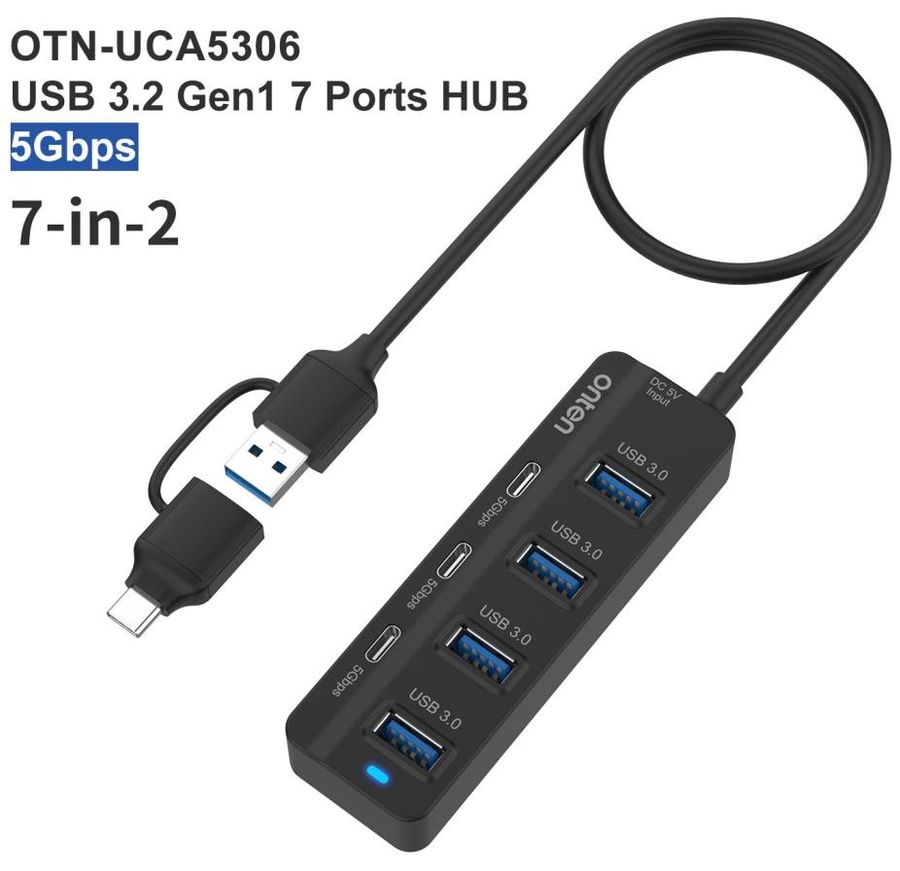 ONTEN OTN-UCA5306 7-in-2 USB-C/USB 3.0 7-Port HUB
