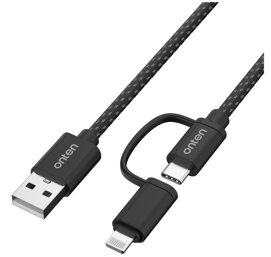 ONTEN OTN-US37T 2-in-1 charging cable USB-A to C+Lightning charging cable network cable