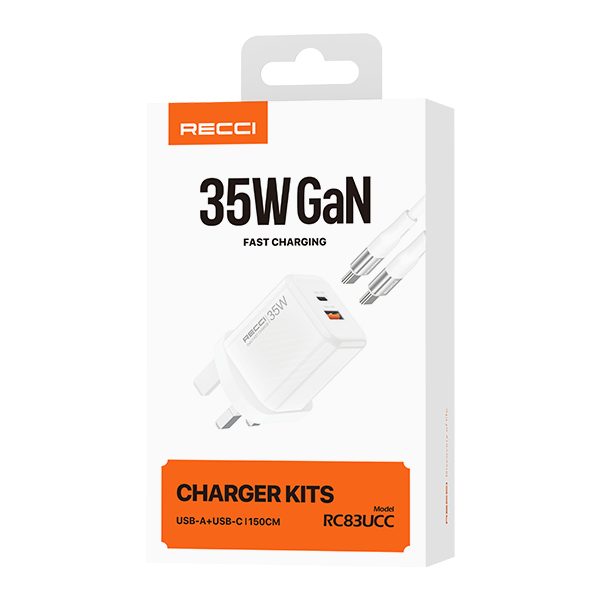RECCI RC83UCC 35W GAN fast charger set UK PLUG
