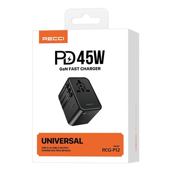 RECCI RCG-P12 Globalpass 45W Retractable cable Fast charger Multifunctional/ Universal Charger